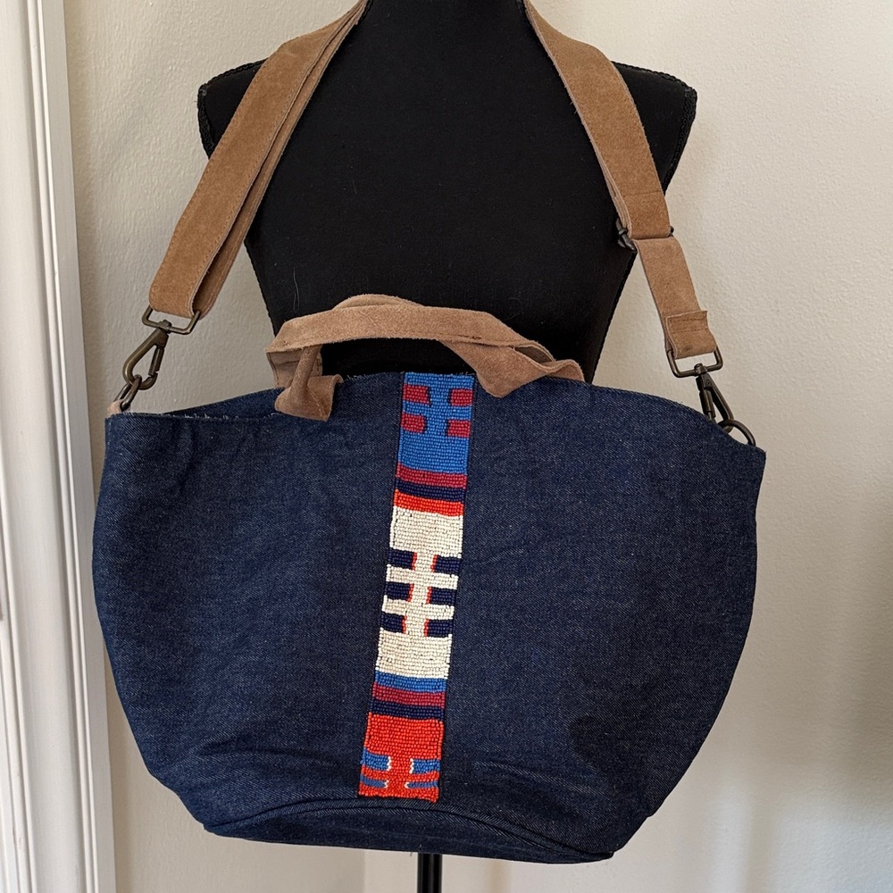Parker Thatch Denim beaded Tote PRISTINE